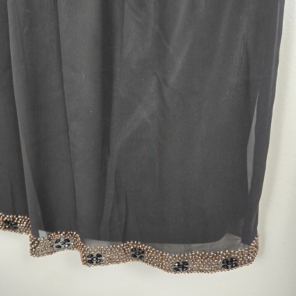 SL Fashions Black Mini Dress V Neck Copper Beads Sheer Flowy Lined GLAM SIZE 10 - Picture 5 of 7